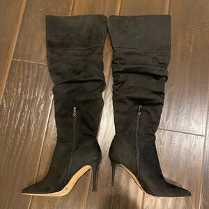 Jessica Simpson Anitah Tall Boots Size 7 1/2 Black Stretch Supreme Microsuede